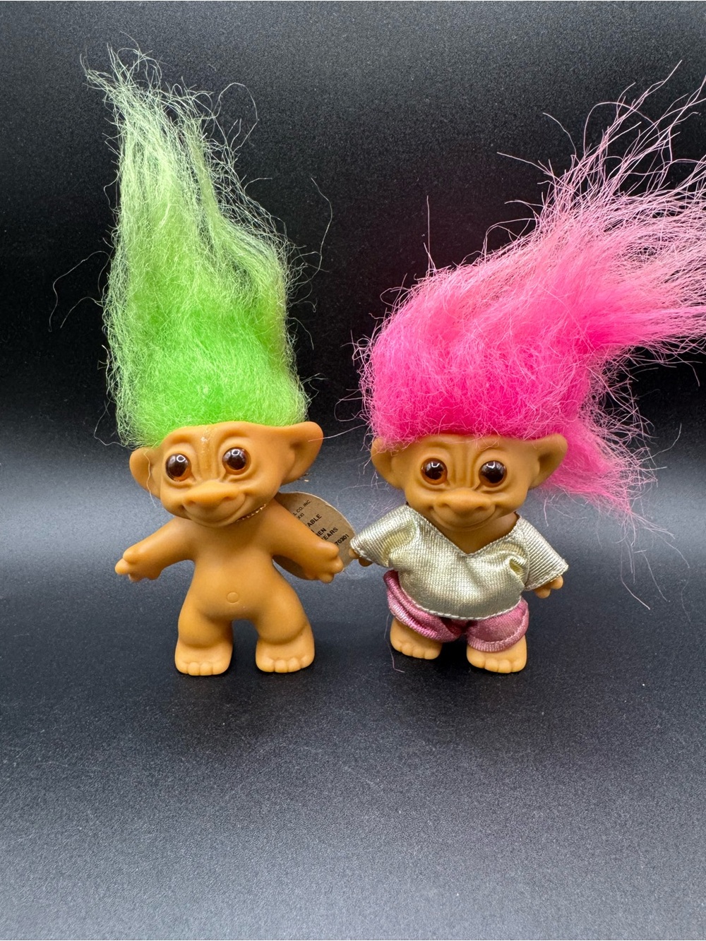 VTG Lot Of Two  1991 Uneeda Wishnik Troll Dolls 3"   Good  Luck Green Pink Hair